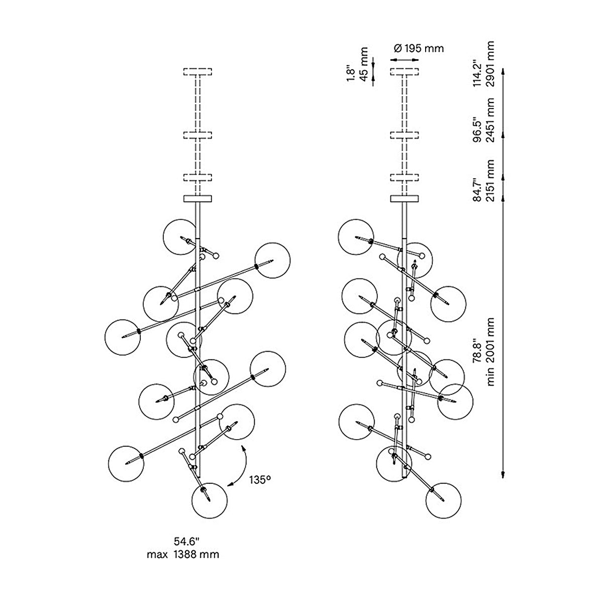 RD15 12-Light Modern Brass Chandelier - Schwung
