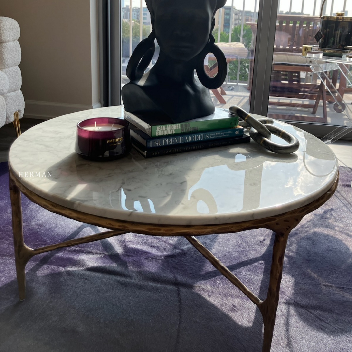 Thaddeus Marble Round Coffee Table 3 Legs 35"