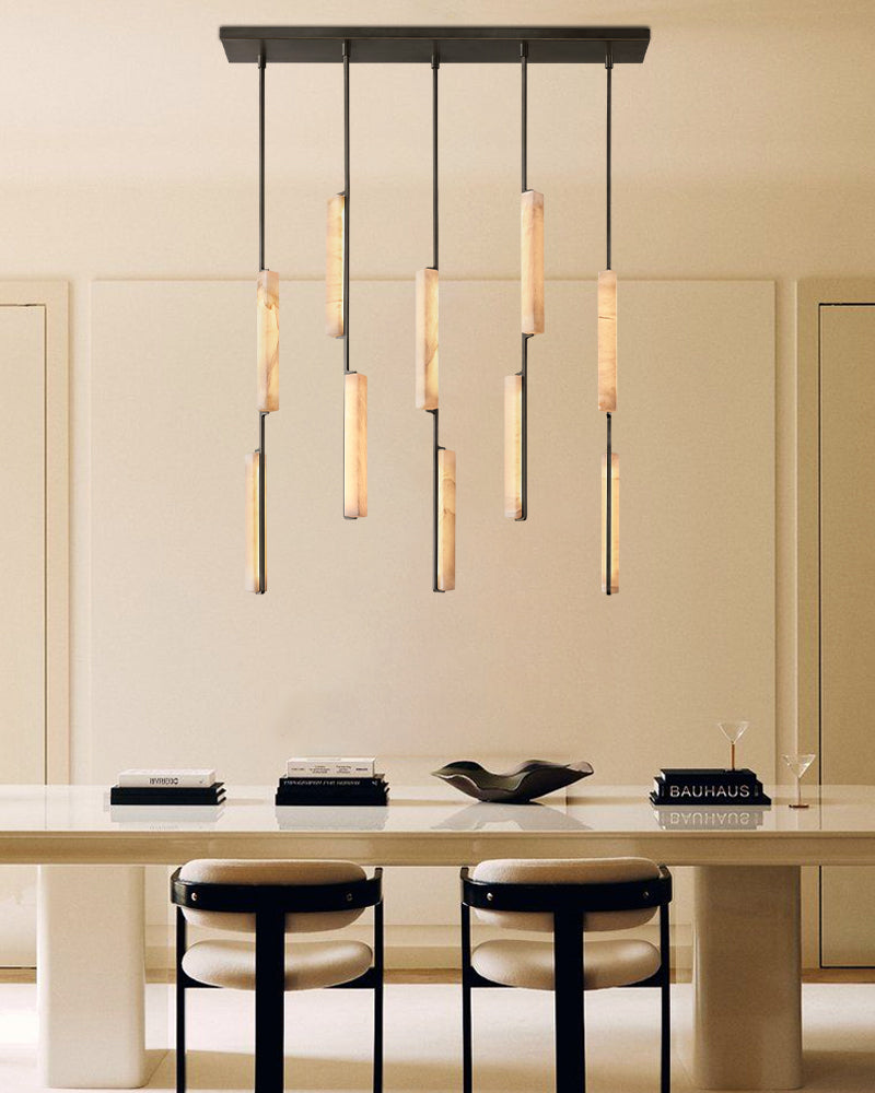 Vintage Clound Audubon Cluster Alabaster Linear Long Plate Chandelier for hallway