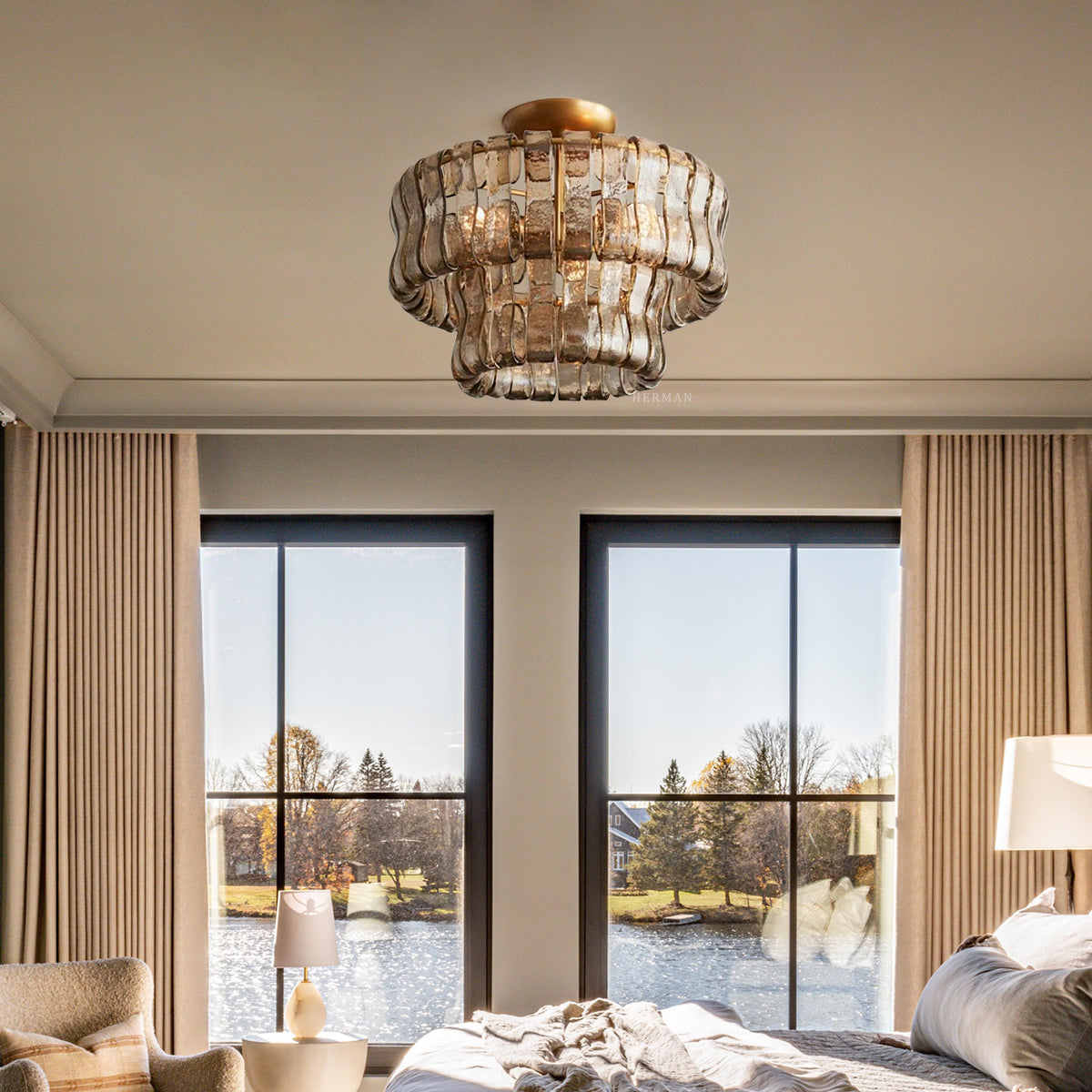 Amor 2-Tier Glass Ghiaccio Round Flushmount 18"