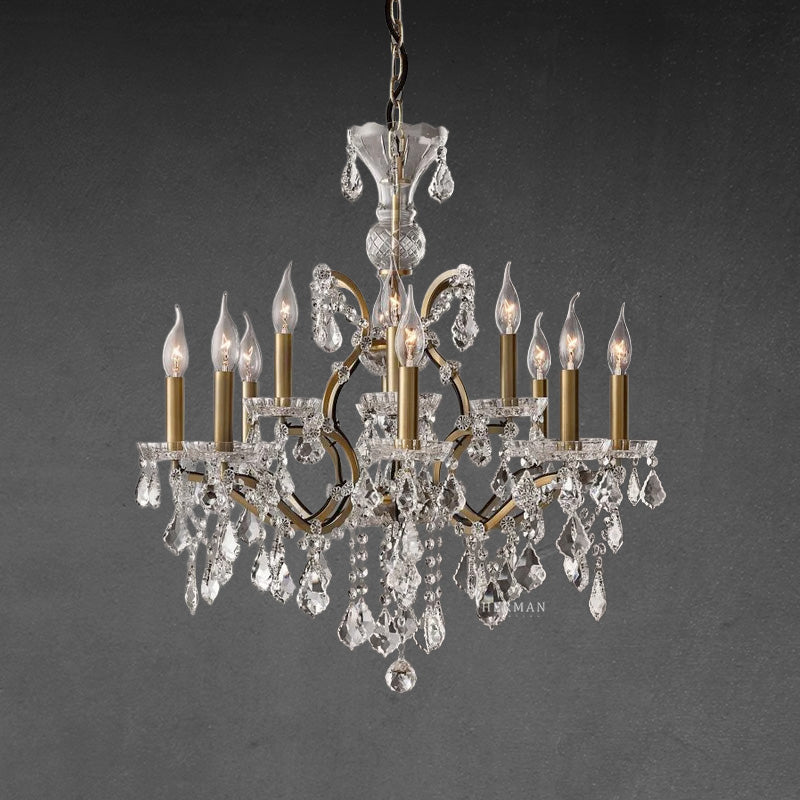 19th C. Rococo Iron & Crystal Round Chandelier 28"