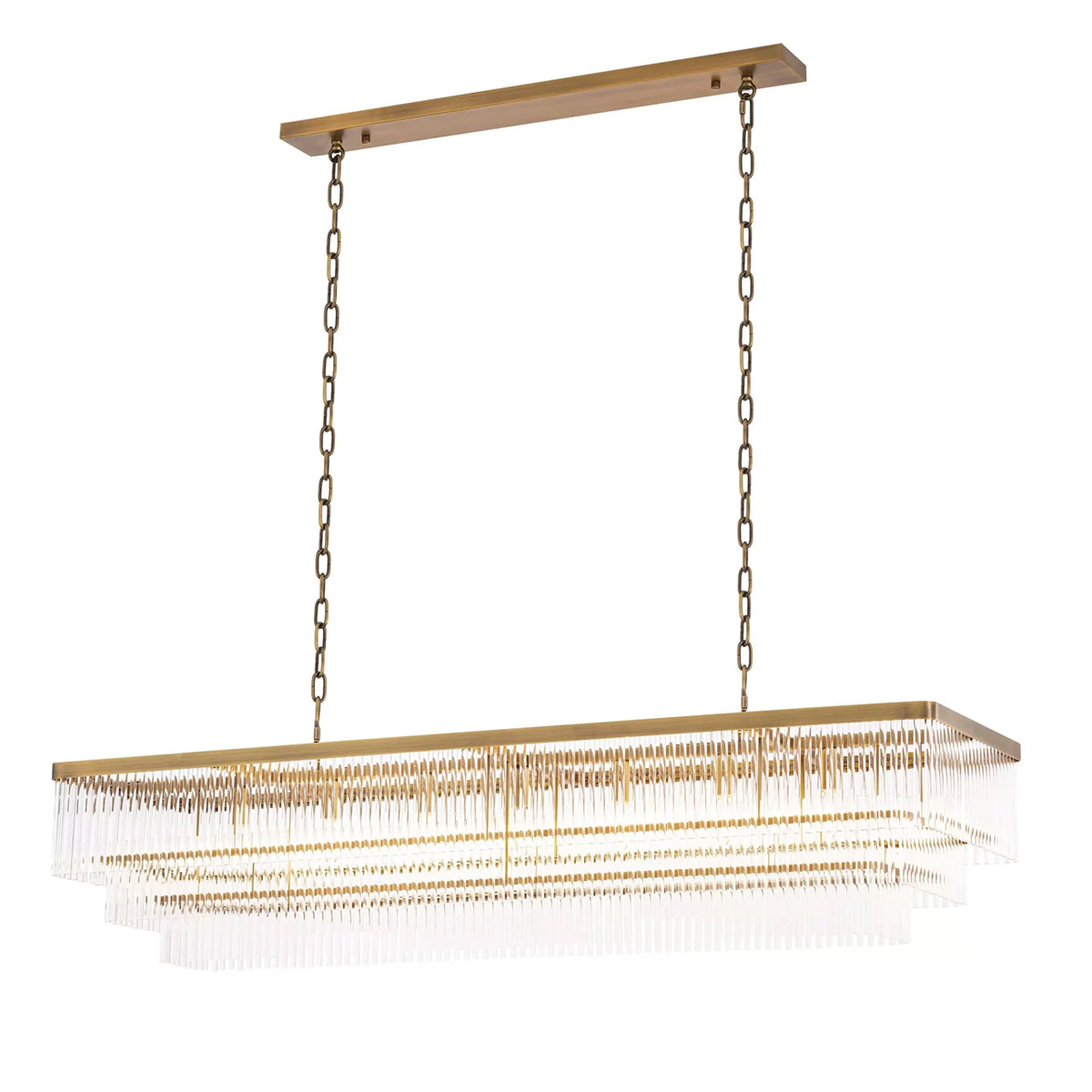 East Rectangle Modern Brass Glass Chandelier