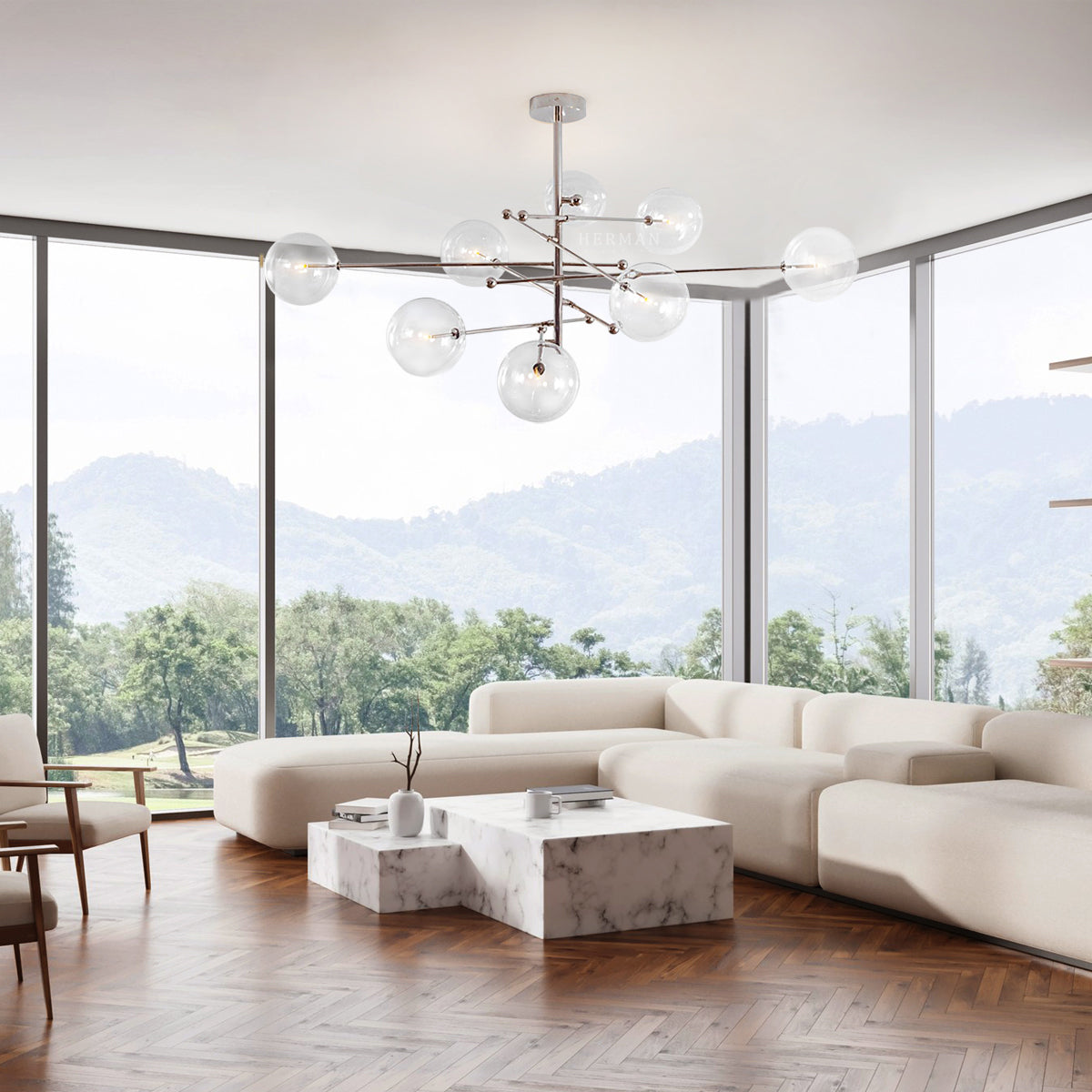 RD15 8-Light Modern Brass Chandelier - Schwung