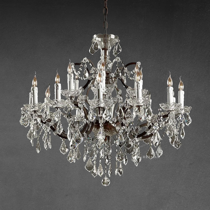 19th C. Rococo Iron & Crystal Round Chandelier 33"
