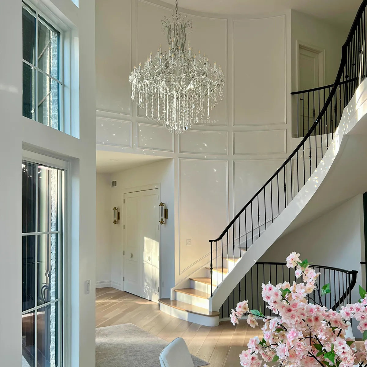 19th C. Rococo Iron & Crystal Round Chandelier 101"