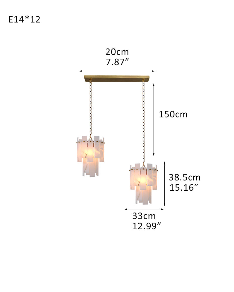 Tired Alabaster marble Cluster Chandelier 13" with adjustable chain