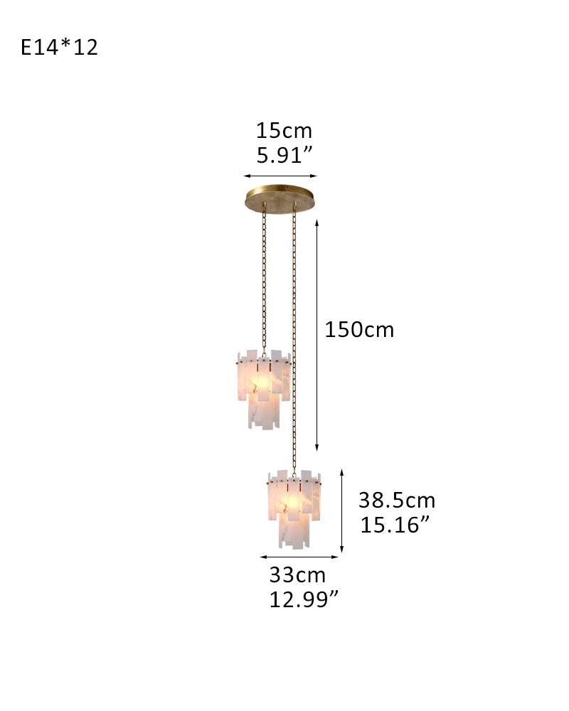 Tired Alabaster marble Cluster Chandelier 13" with adjustable chain