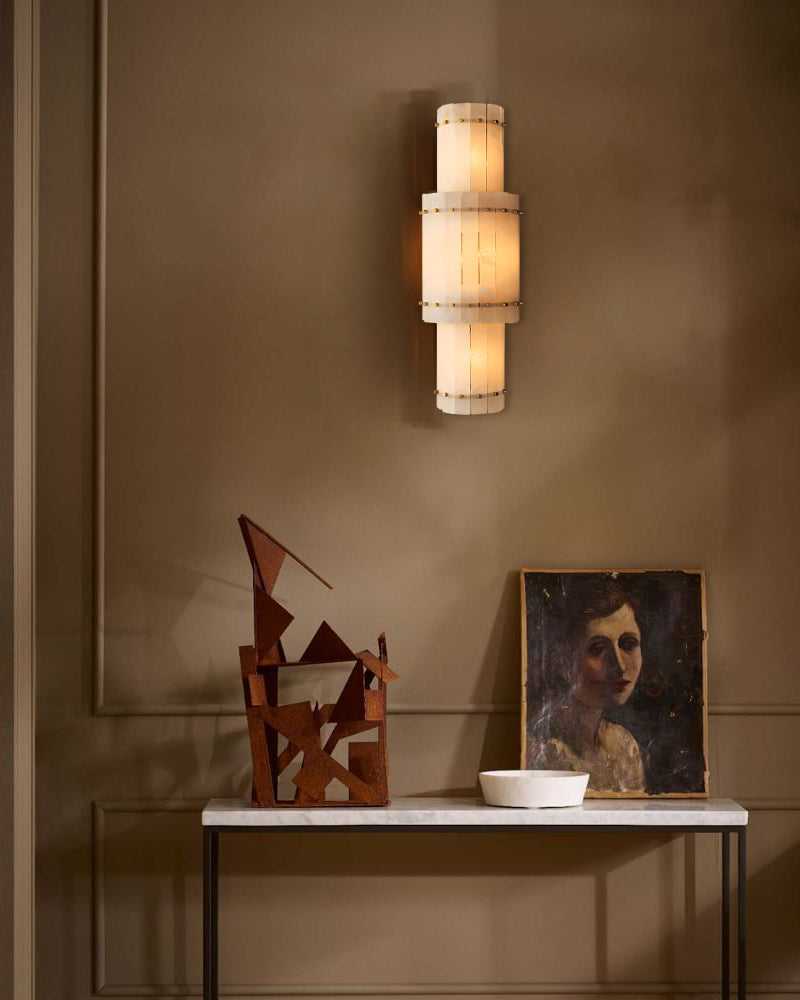6-light San Marco Alabaster Grand Round Sconces 37in of Height Lacquered Brass/Black