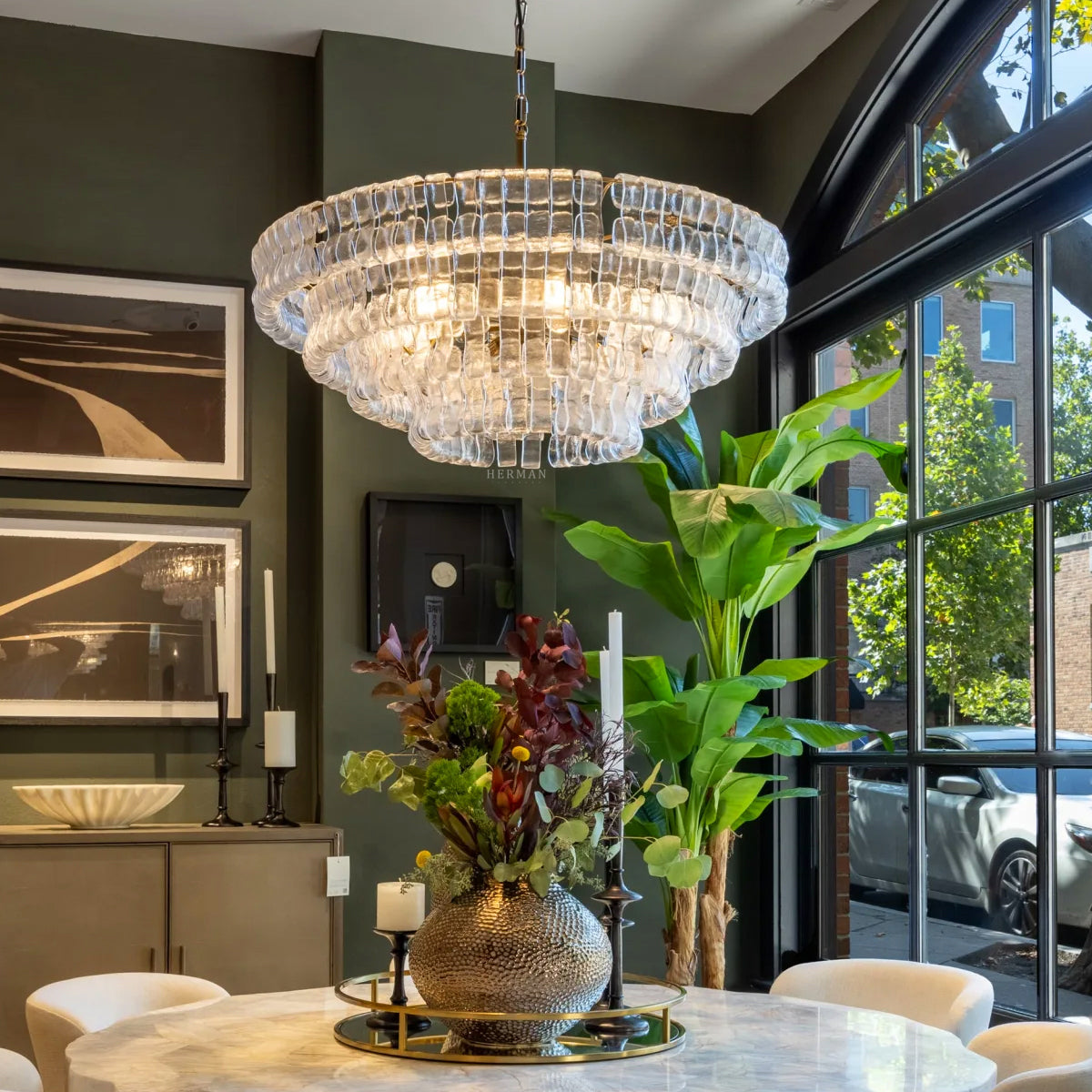 Amor 4-Tier Glass Ghiaccio Round Chandelier 36"