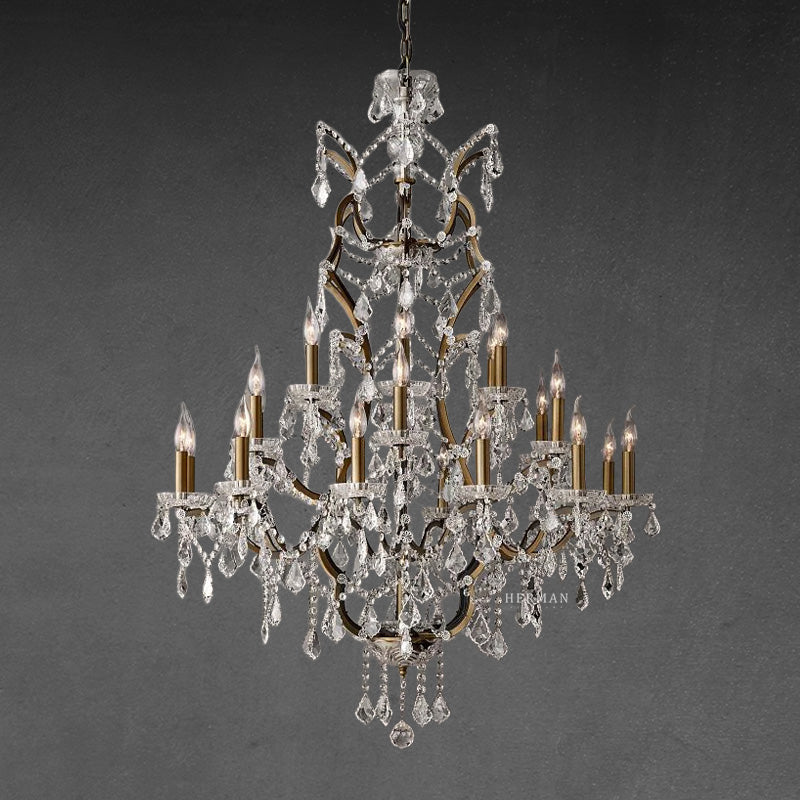 19th C. Rococo Iron & Crystal Round Chandelier 40"