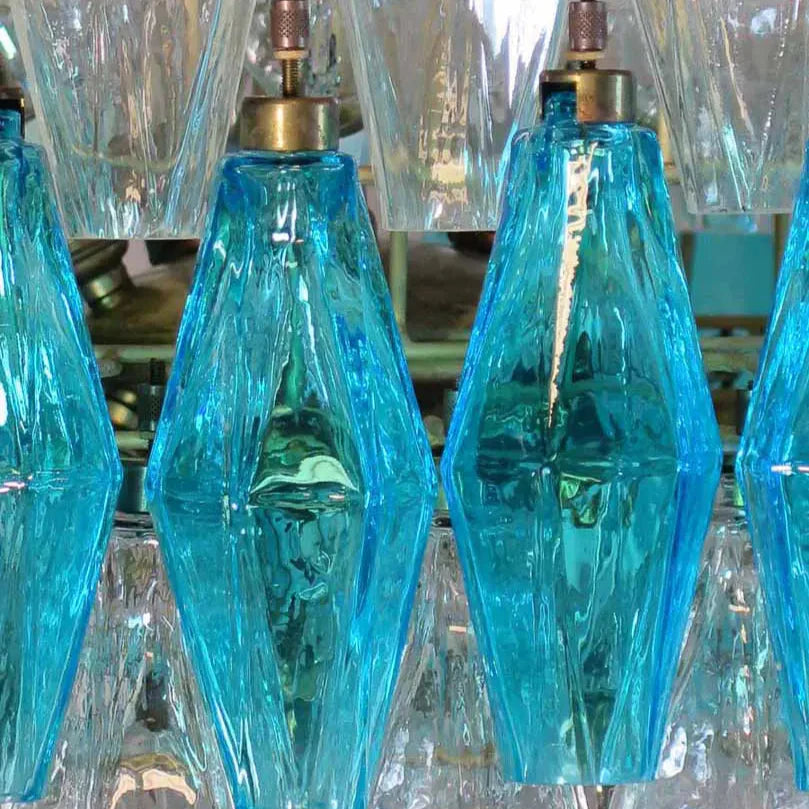 Murano Chandelier – Poliedri – 140 glass – Transparent/Blue
