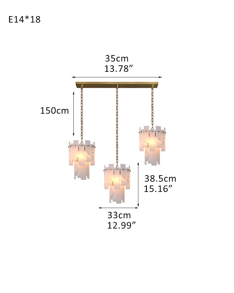 Tired Alabaster marble Cluster Chandelier 13" with adjustable chain