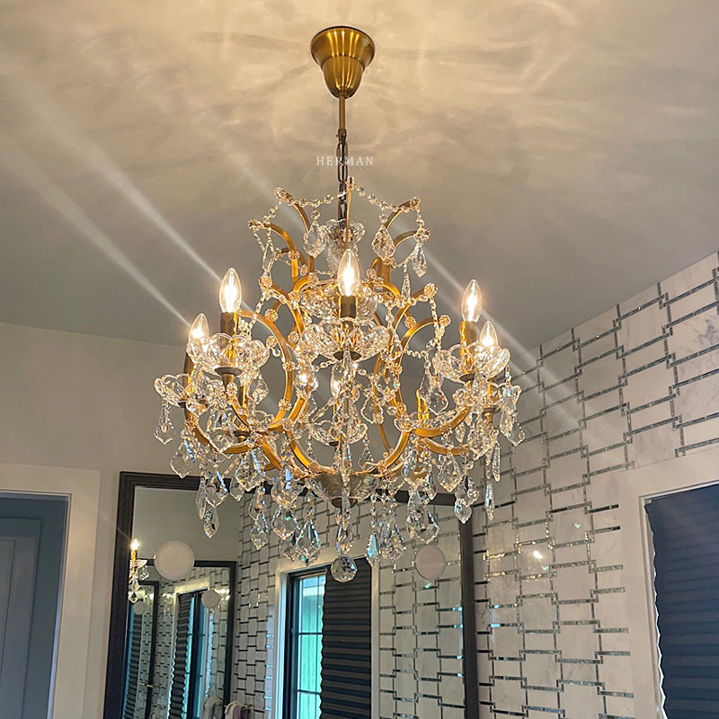19th C. Rococo Iron & Crystal Round Chandelier 18"
