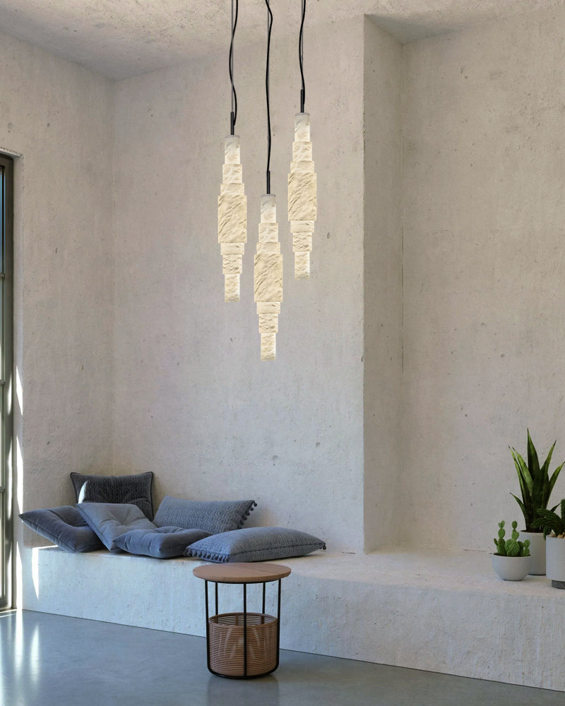 White Alabaster Cluster Pendant Lamp 3-lights for kitchen Island