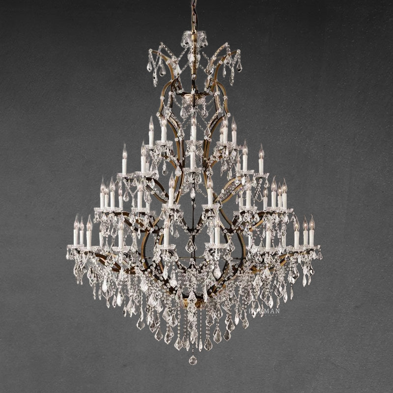 19th C. Rococo Iron & Crystal Round Chandelier 60"