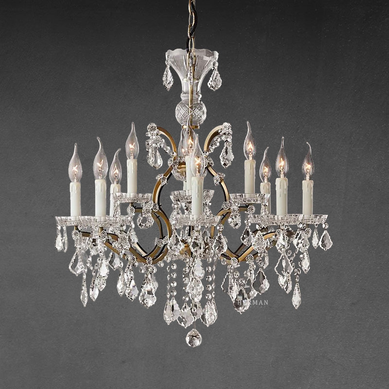 19th C. Rococo Iron & Crystal Round Chandelier 28"