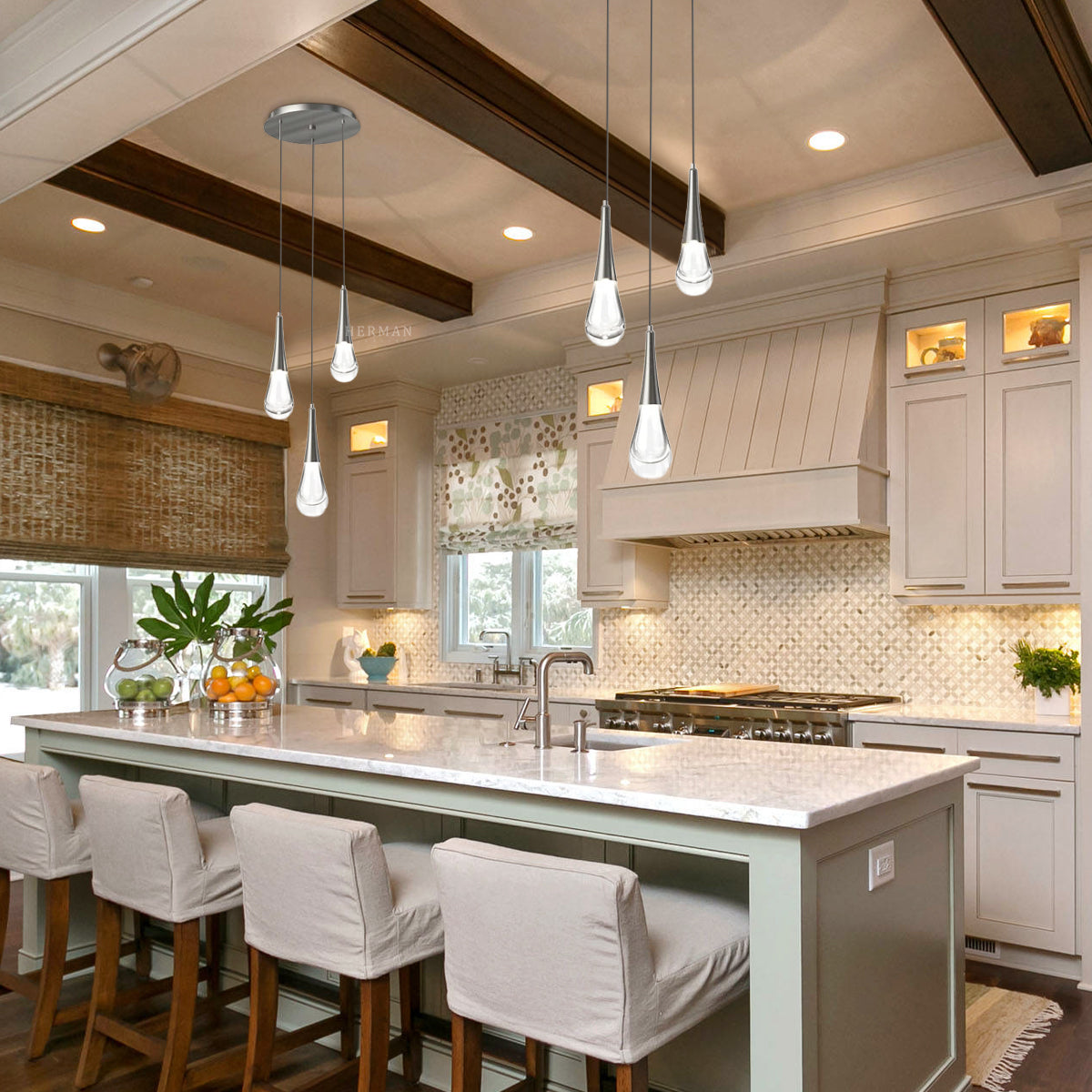 Rain 3-Light Pendant For Bathroom Bedroom Kitchen Island