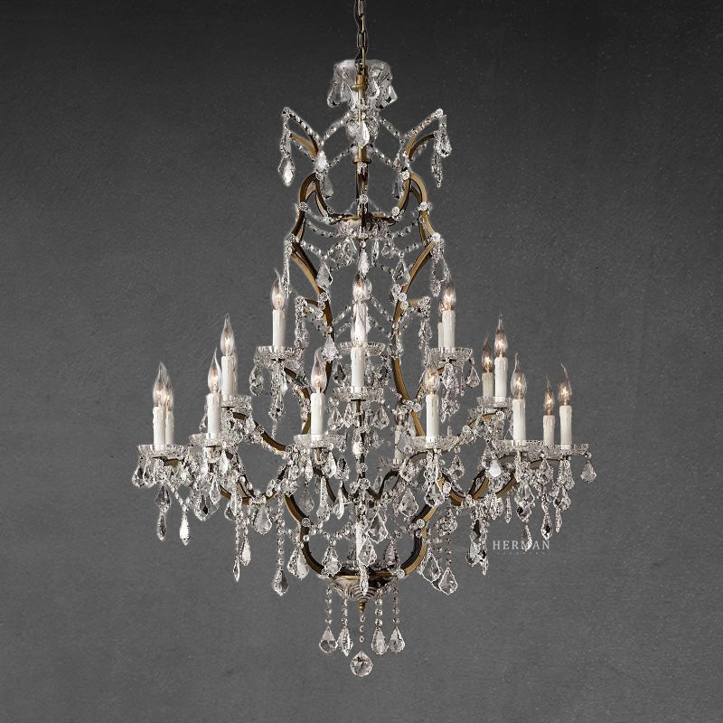 19th C. Rococo Iron & Crystal Round Chandelier 40"