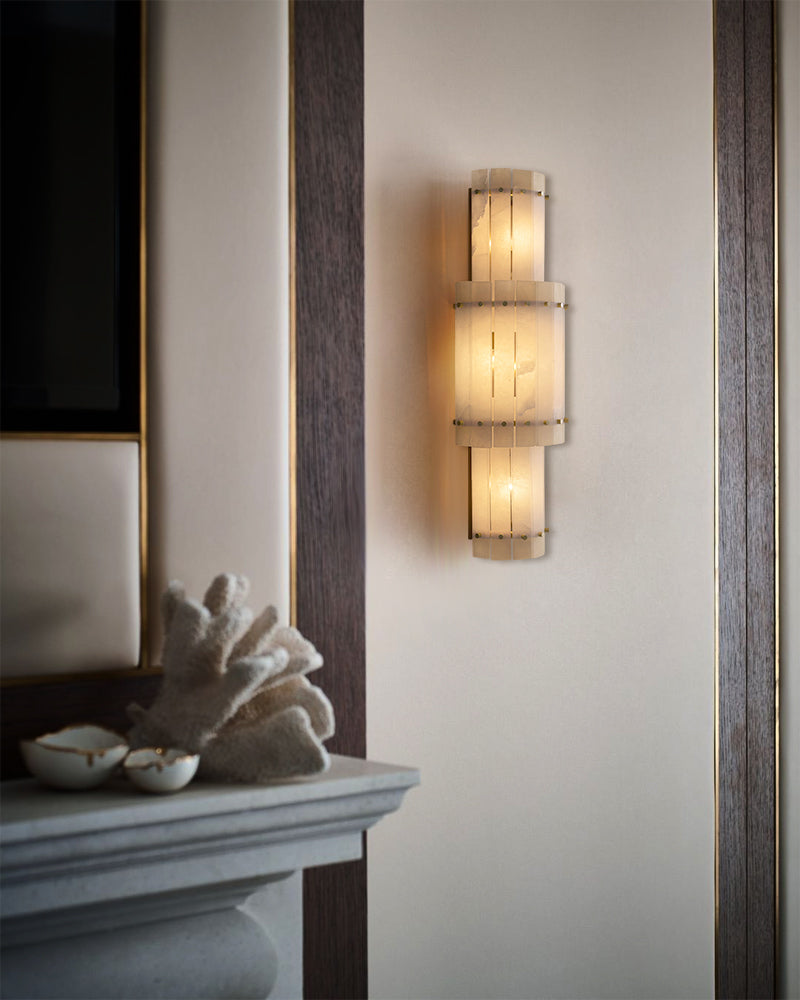 6-light San Marco Alabaster Grand Round Sconces 37in of Height Lacquered Brass/Black