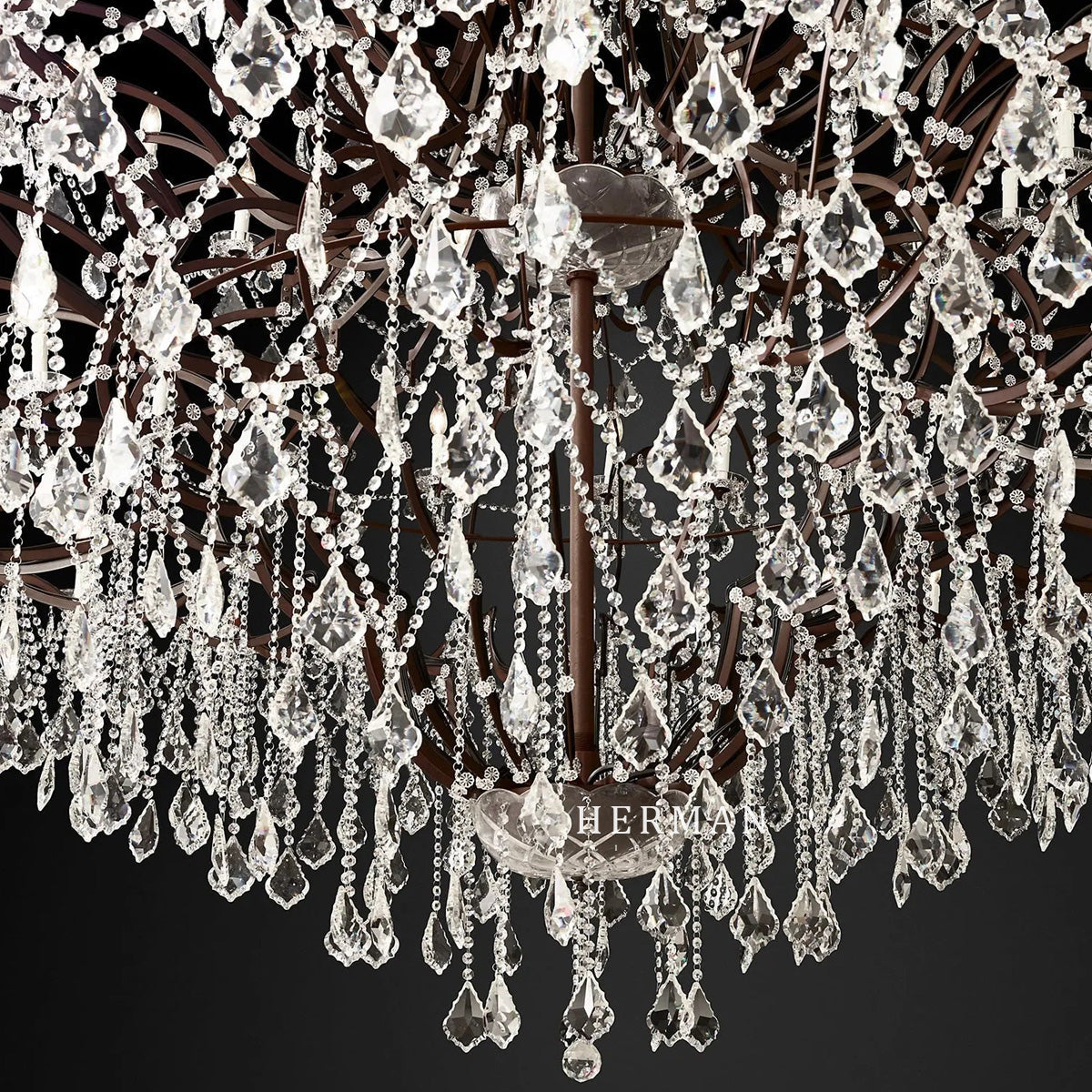 19th C. Rococo Iron & Crystal Round Chandelier 101"