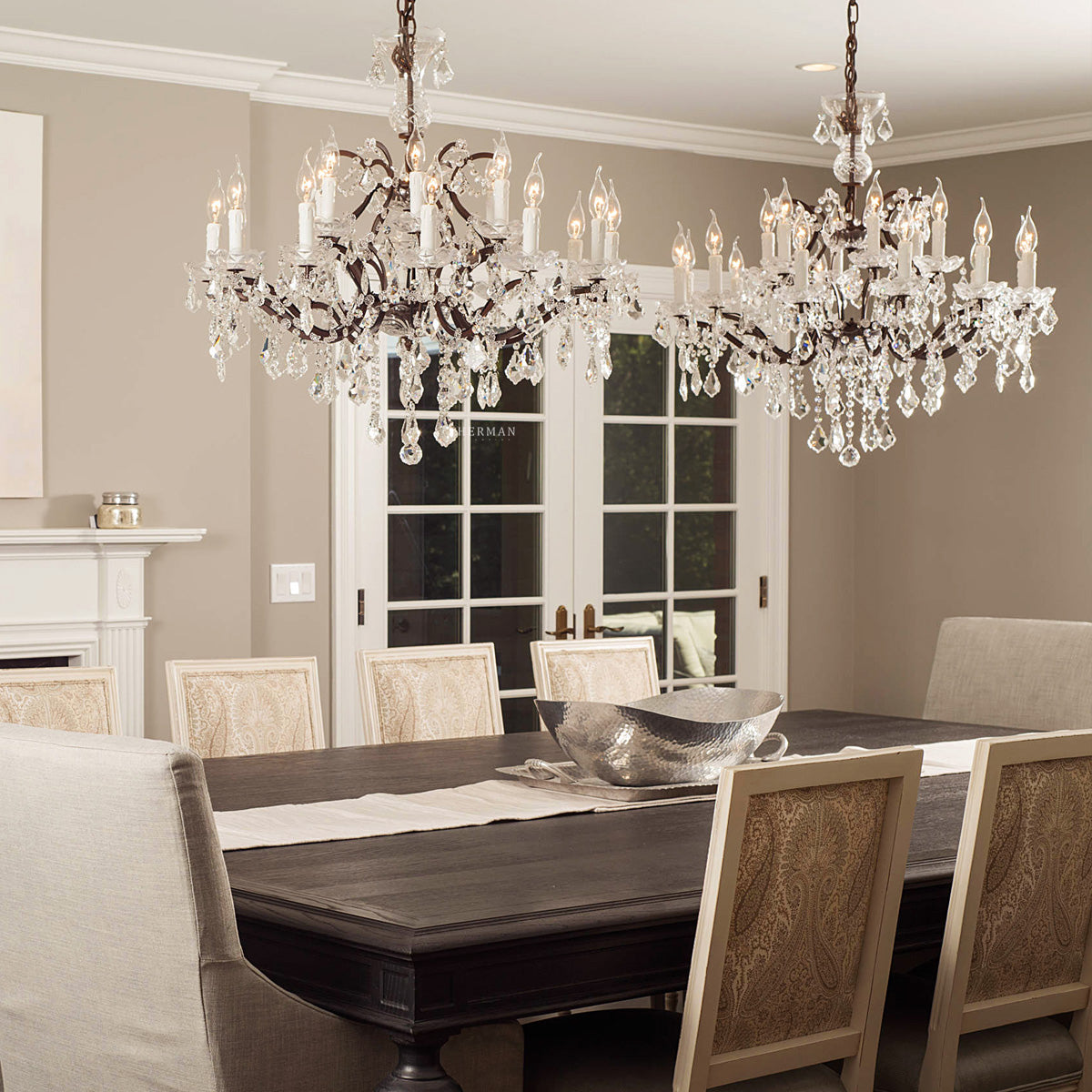 19th C. Rococo Iron & Crystal Round Chandelier 33"