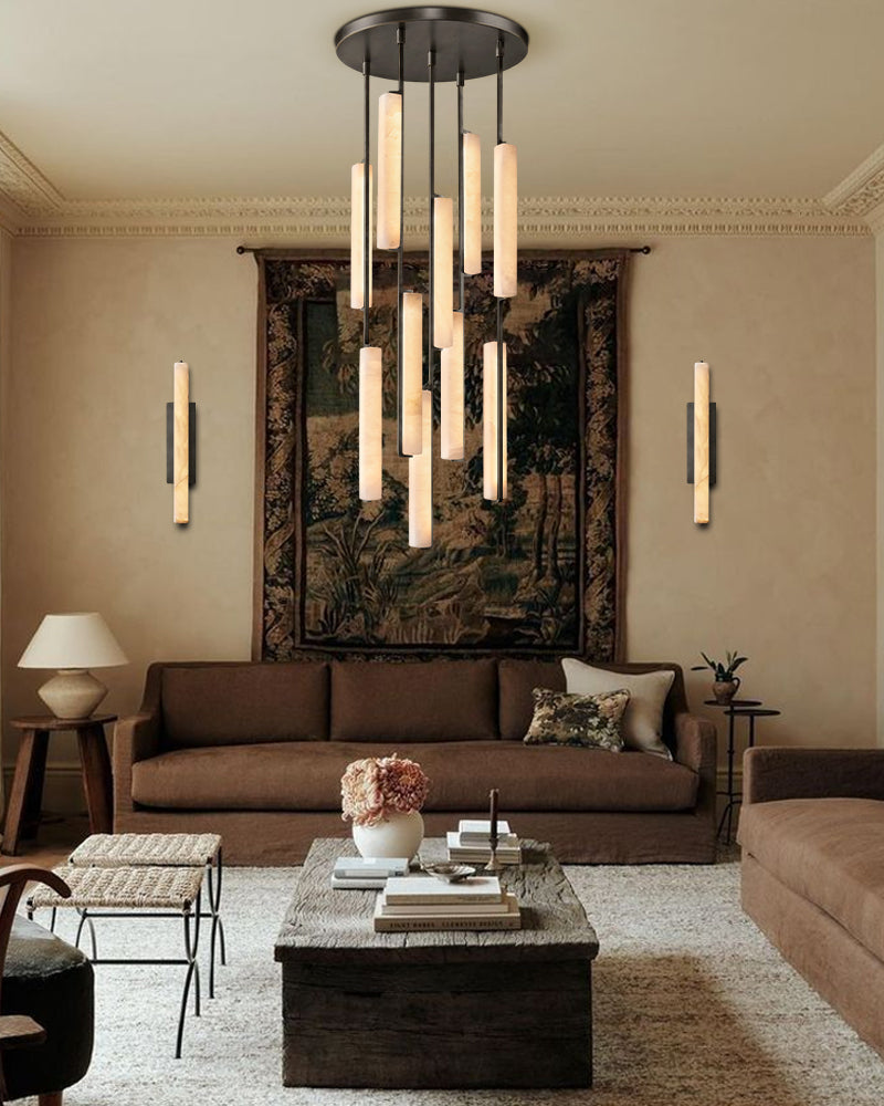 Vintage Clound Audubon Cluster Alabaster Linear Long Plate Chandelier for hallway