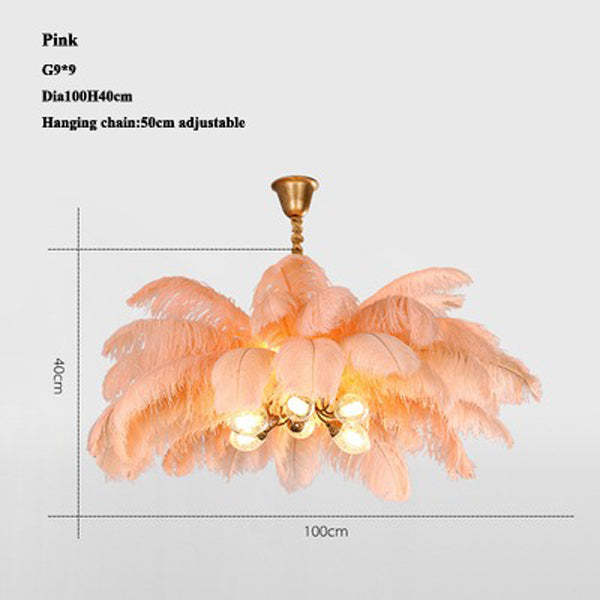 Aisa Art Deco Colorized Feather Chandelier Brass Palm Tree Lamp
