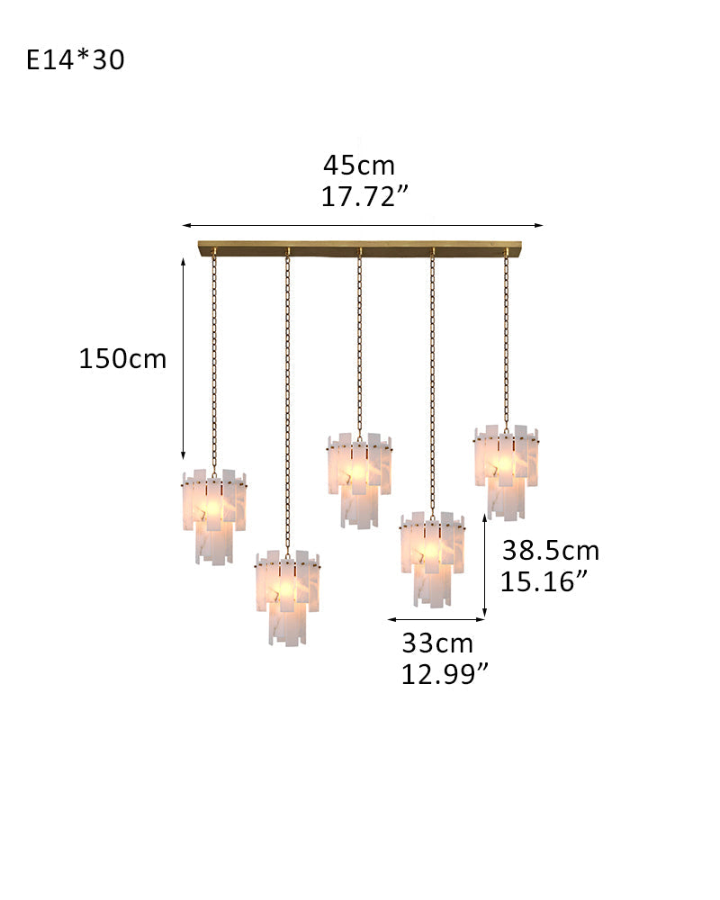Tired Alabaster marble Cluster Chandelier 13" with adjustable chain