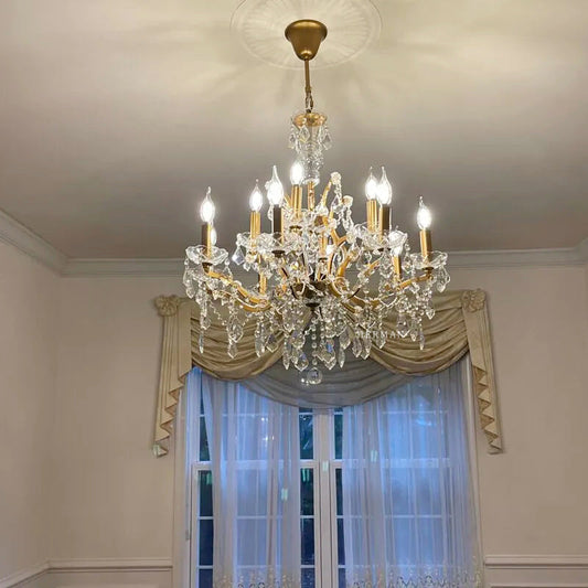 19th C. Rococo Iron & Crystal Round Chandelier 28"