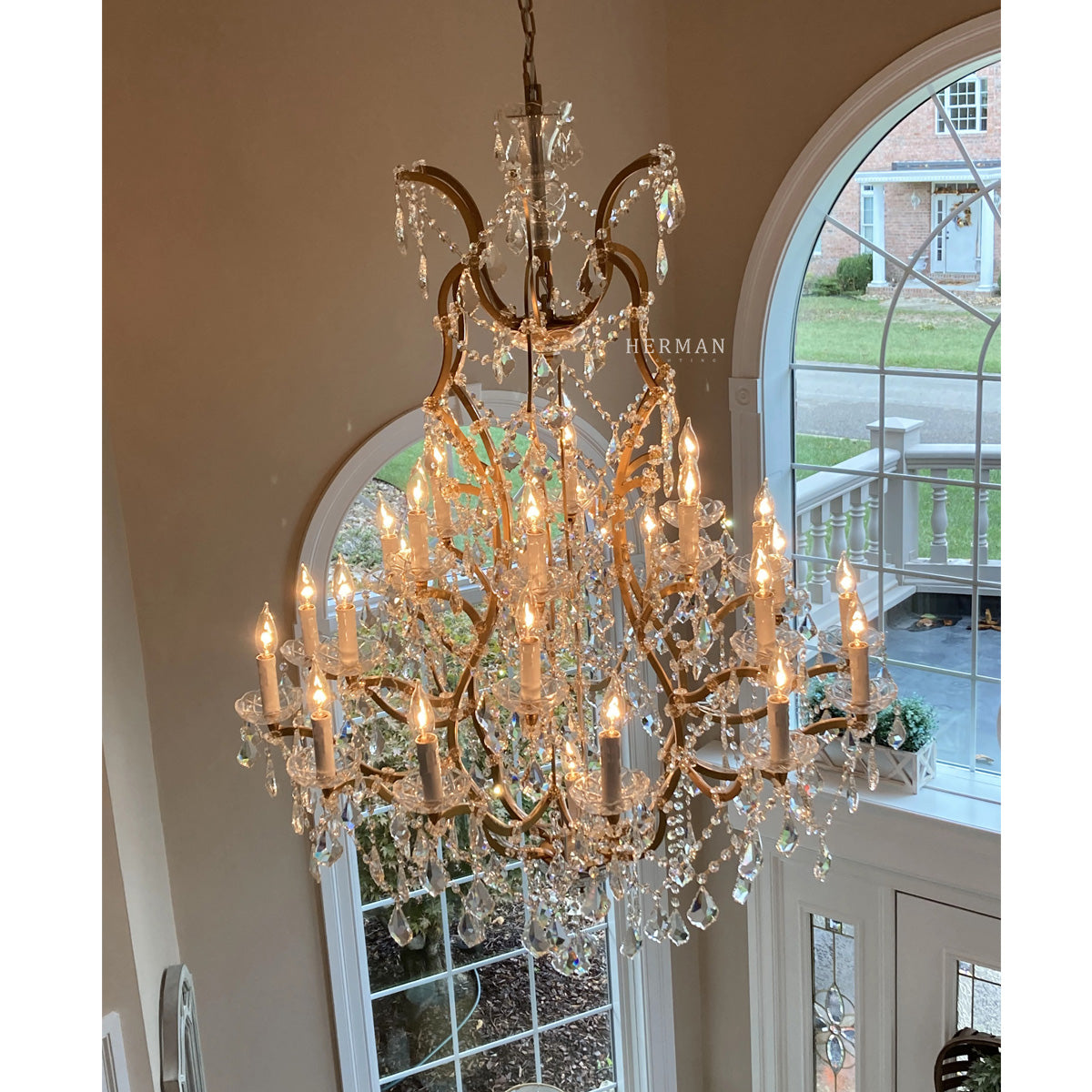 19th C. Rococo Iron & Crystal Round Chandelier 60"