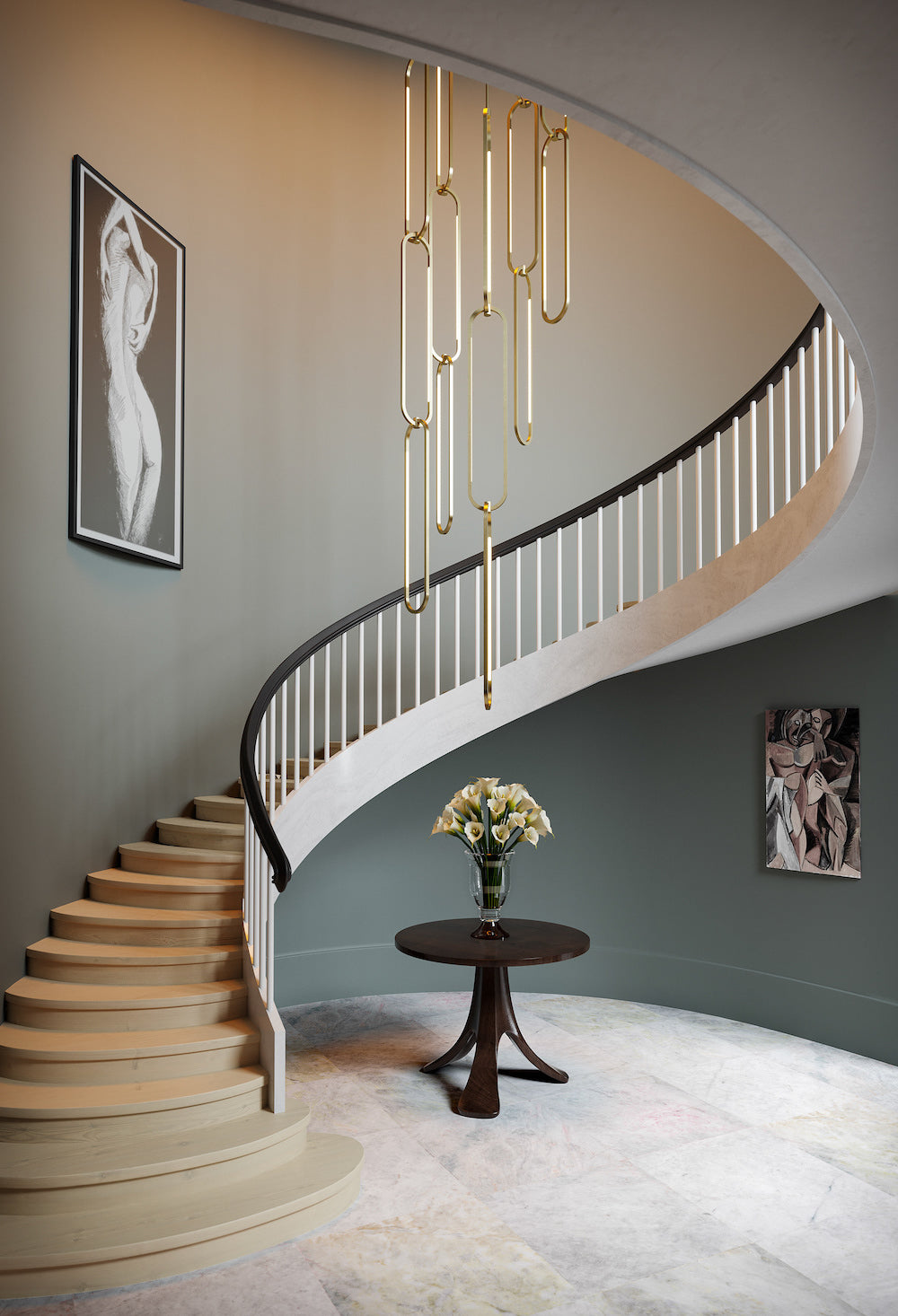 Oval chain cluster pendant