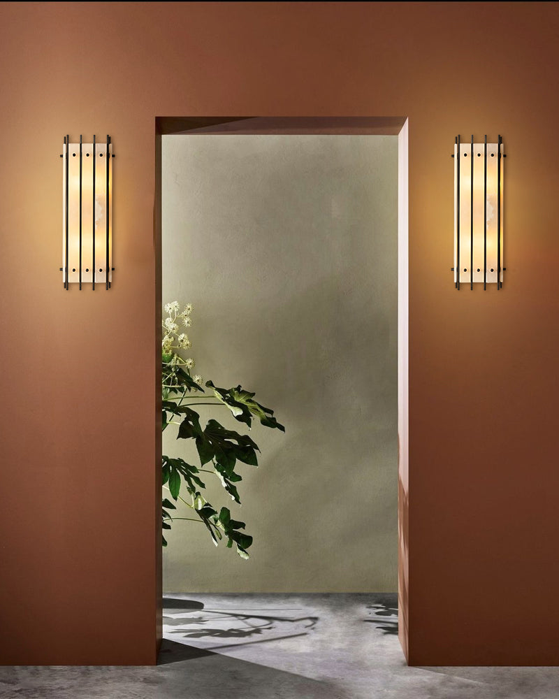 6-light San Marco Alabaster Grand Round Sconces 37in of Height Lacquered Brass/Black