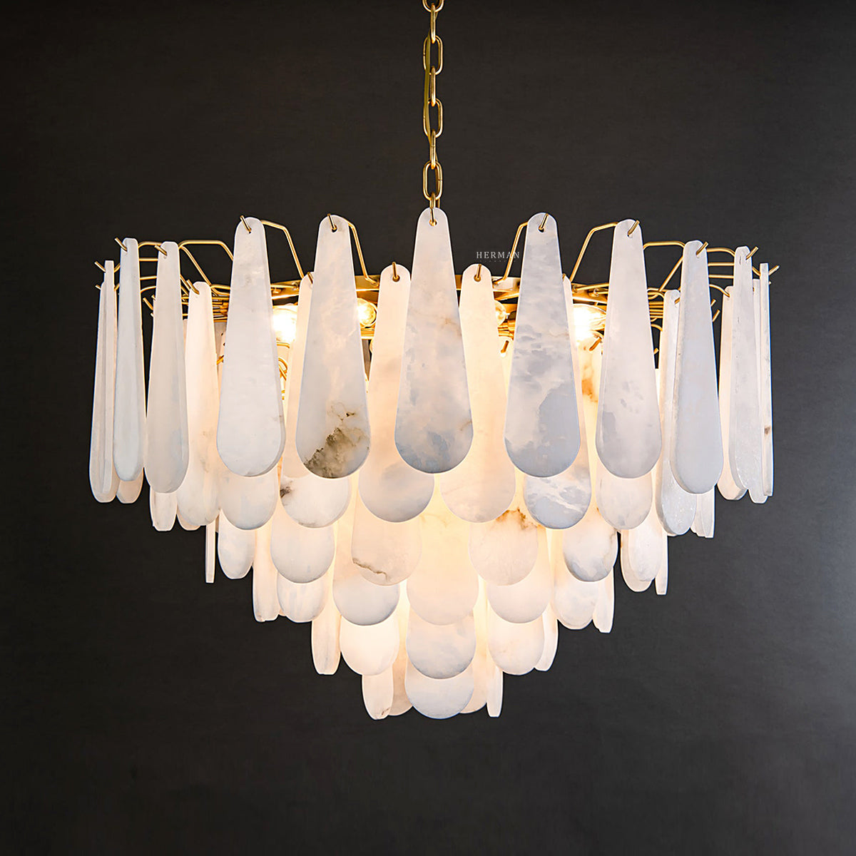 Alabaster Feathery Chandelier 21.7" D 31.5" D