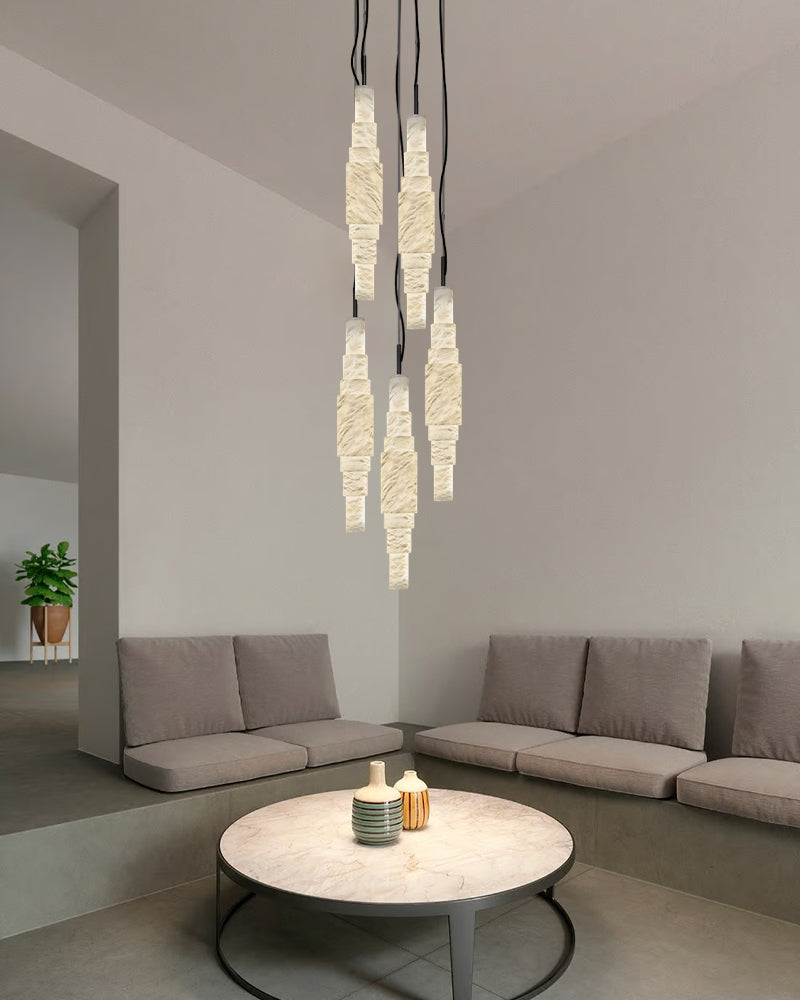 White Alabaster Cluster Pendant Lamp 3-lights for kitchen Island