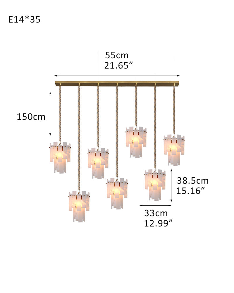 Tired Alabaster marble Cluster Chandelier 13" with adjustable chain