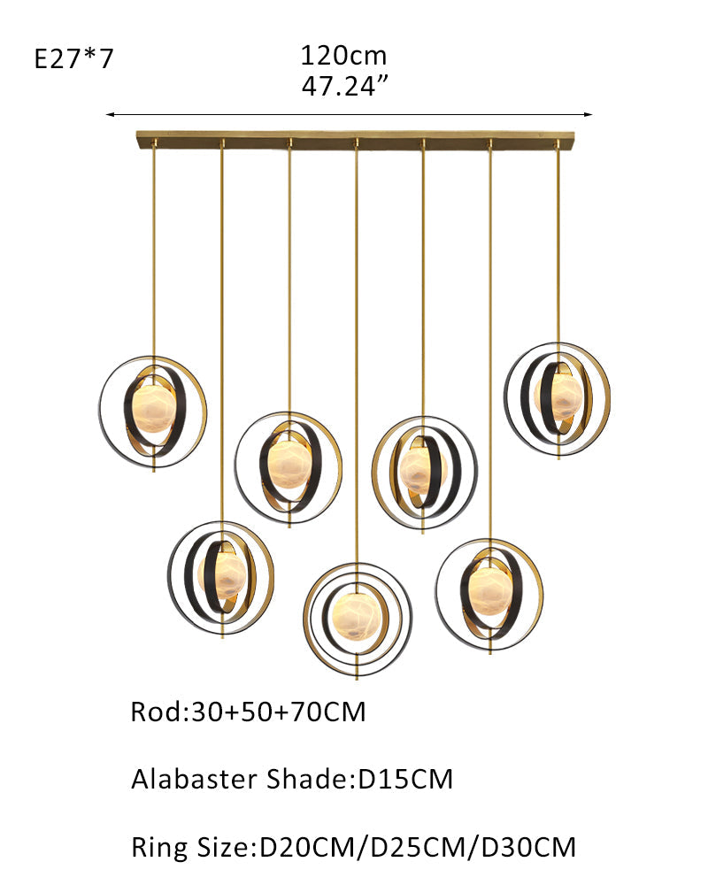 White Alabaster Round Ceiling Pendant Lamp - Gold & Bronze Rotatable Ring