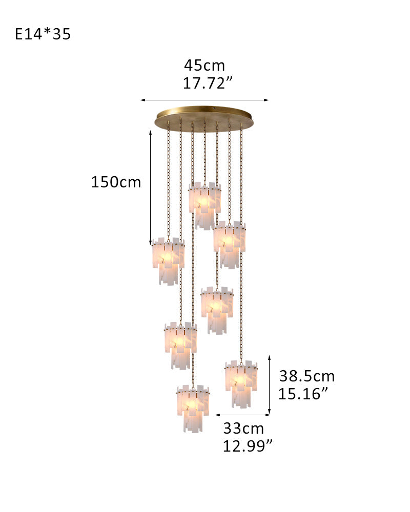 Tired Alabaster marble Cluster Chandelier 13" with adjustable chain