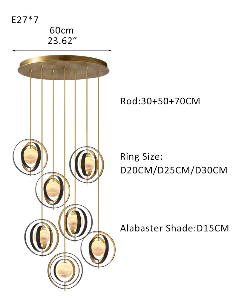 White Alabaster Round Ceiling Pendant Lamp - Gold & Bronze Rotatable Ring