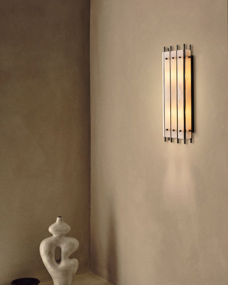 6-light San Marco Alabaster Grand Round Sconces 37in of Height Lacquered Brass/Black