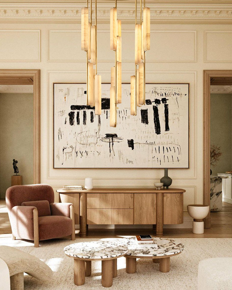 Vintage Clound Audubon Cluster Alabaster Linear Long Plate Chandelier for hallway