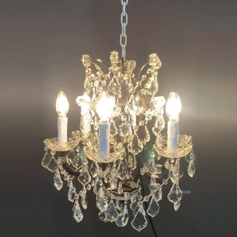 19th C. Rococo Iron & Crystal Round Chandelier 18"