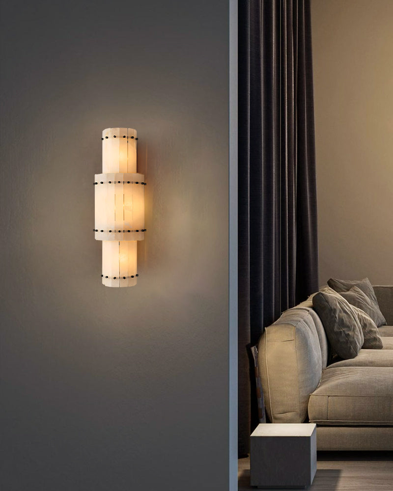 6-light San Marco Alabaster Grand Round Sconces 37in of Height Lacquered Brass/Black