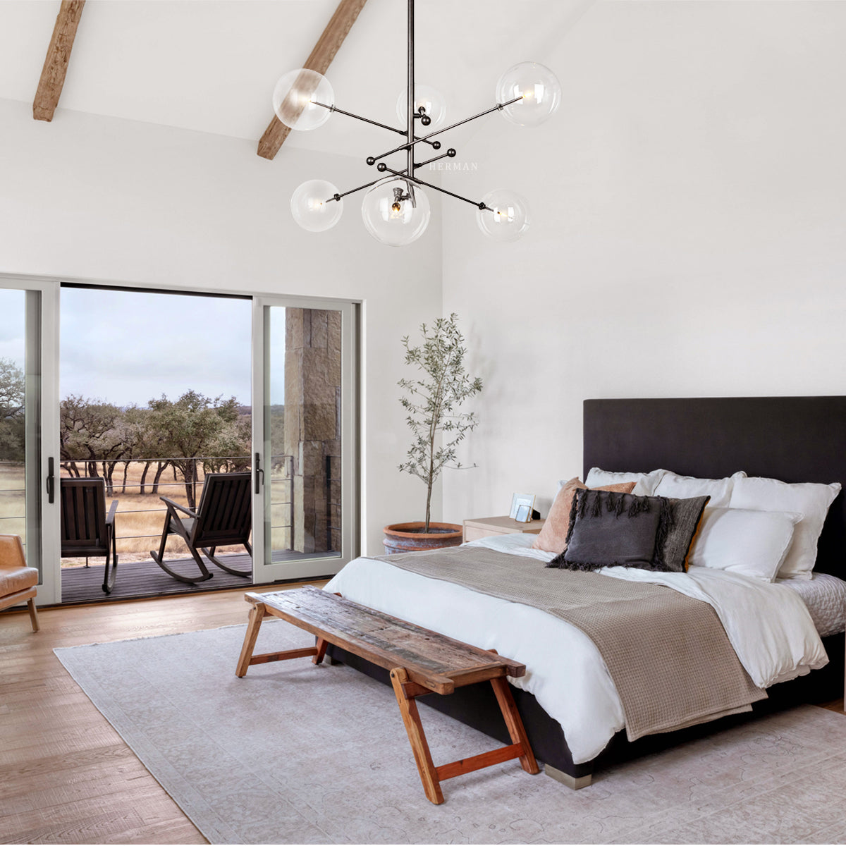 RD15 6 - Light Modern Brass Chandelier - Schwung