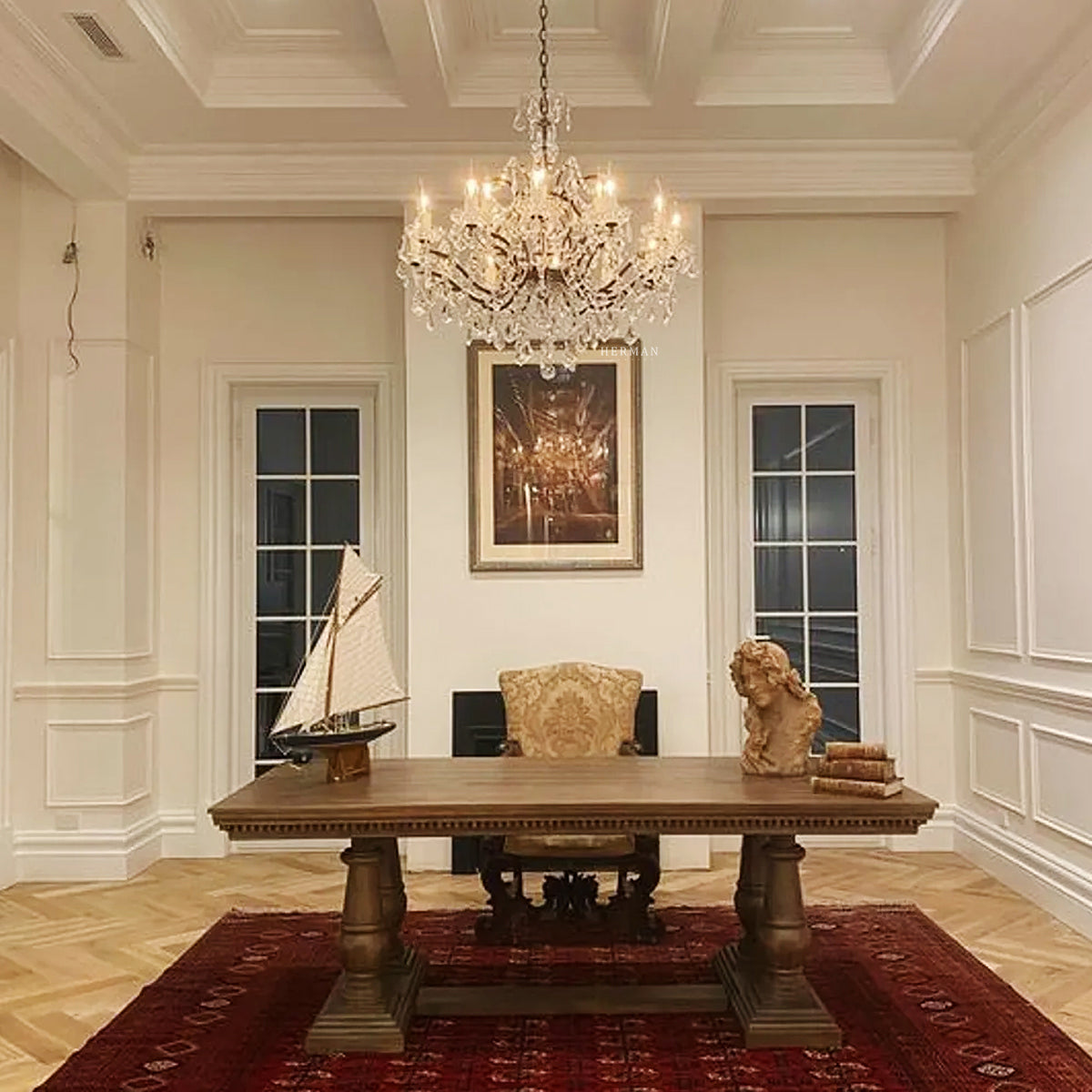 19th C. Rococo Iron & Crystal Round Chandelier 33"