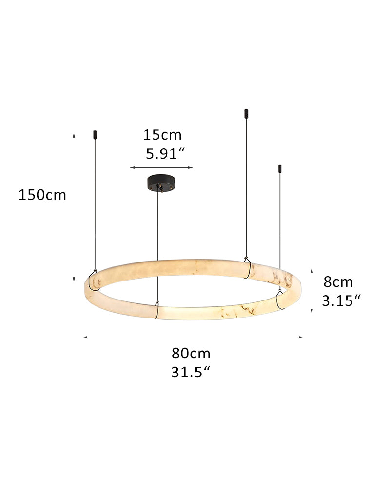 Black Metal Modern Round Ring Alabaster Pendant Light, Width 3.15"
