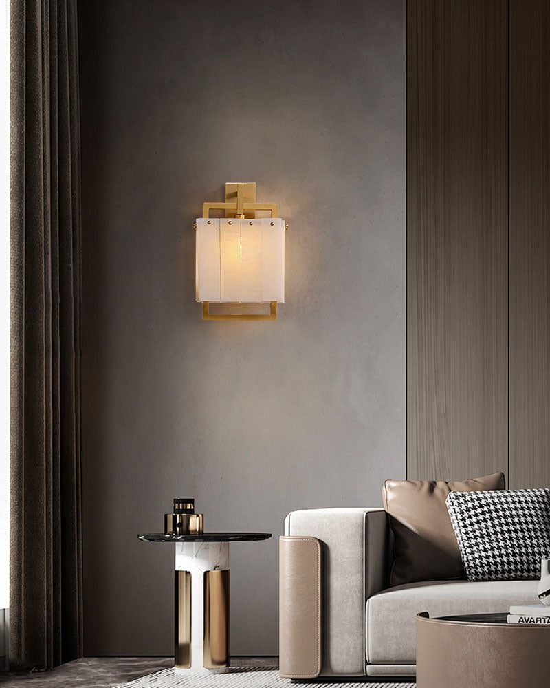 1-Light Rubbed Brass Alabaster flush mount Wall Light Fixture for bedside