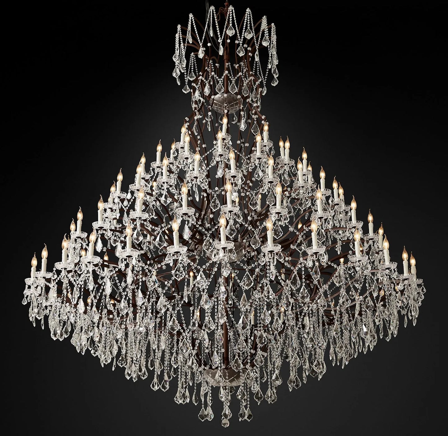 19th C. Rococo Iron & Crystal Round Chandelier 101"