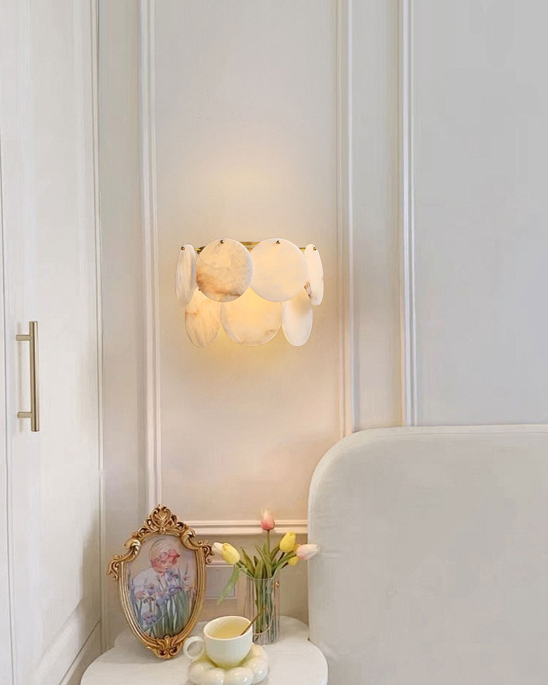 Spanish Alabaster Shell Marble Flush Mount wall sconce lamp in Brass