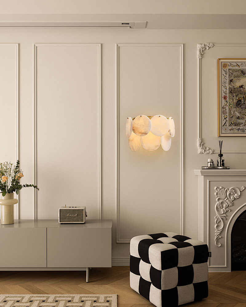 Spanish Alabaster Shell Marble Flush Mount wall sconce lamp in Brass