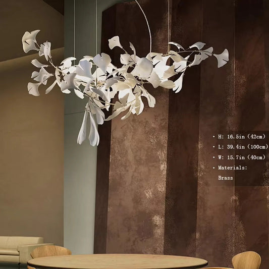 Simple Decoration Villa Hotel Living Room Ginkgo Brass Pendant Light Restaurant Lobby Bar Room Ginkgo Leaf Chandelier
